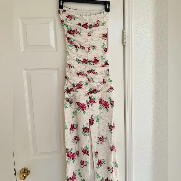 AFRM Marlo Crochet Lace Maxi Dress Pink And White Floral Size S - Picture 8 of 12
